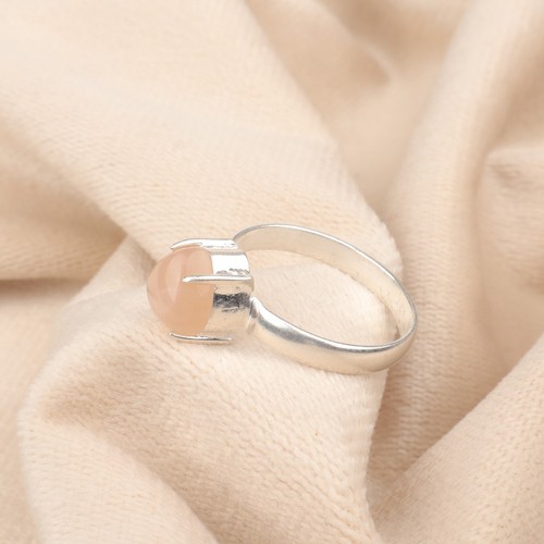 Peach Moonstone Gemstone 925 Sterling Silver Ring Handmade Jewelry Ring Gift For - Picture 2 of 3