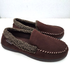 Dearfoams Microsuede Moccasin Slippers Men's Size 9-10 Medium Brown