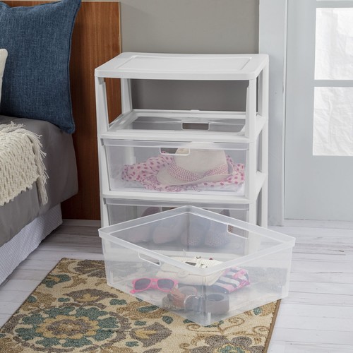 Wide 3 Drawer Tower White Storage Organizer Home Drawer Box Basket Bin Container - Picture 9 of 12