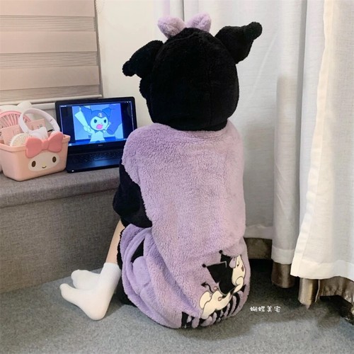 Kuromi Thick Nightgown Robes Women's Plush Pajamas Cartoon Girls Nightshirt - Picture 7 of 9