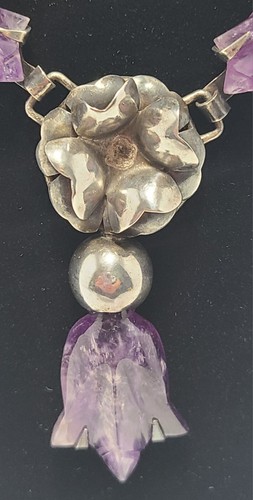 40er Jahre William Spratling Style mexikanische Sterleng Silber Amethyst Tulpe Handkette - Bild 7 von 10