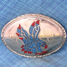 Southwestern Eagle Belt Buckle Western Turquoise Coral Inlay Vtg 80s SSI .GMP176