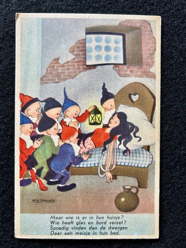 Artist Signed Willy Schermele Snow White And The Seven Dwarfs LOT 2 Antique - Picture 3 of 4
