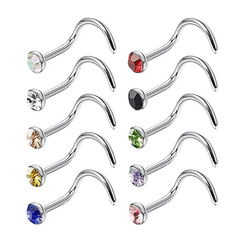 10 piezas pedrería acero inoxidable anillo nasal perno tornillo piercing joyería