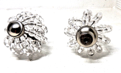 { 2 Round Clustered Glass or Plastic Clear Beaded Drawer Pulls Handles - Picture 3 of 3