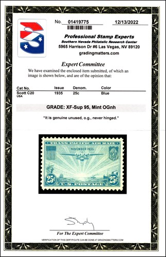 Scott C20 - 25 Cents Clipper - MNH - PSE Cert 95 - SCV - $55.00 - Picture 3 of 3