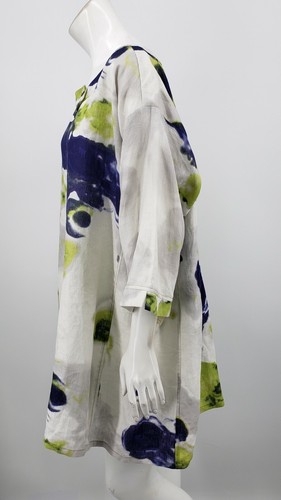 New IC by Connie K Linen Jacket Womens XXL Green Print Lagenlook Art to Wear - Picture 4 of 6