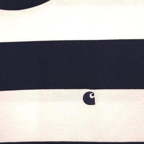 Carhartt WIP S/S Dampier T-Shirt Mens XXL Navy White Stripe Cotton Tee - Picture 2 of 11