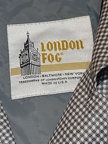 Woman's Trench coat: LONDON FOG Gray & White HOUNDSTOOTH 46 Long (Vintage) - Picture 5 of 9