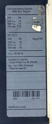 Eaton|Cutler Hammer EHD2015 2P 15A 480V Breaker (TEST REPORT) - Picture 5 of 6
