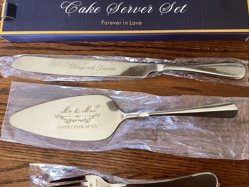 Hochzeitstorte Messer und Servierer Set Gravur Herr und Frau Silber Gabeln Tortenschneider... - Bild 3 von 3