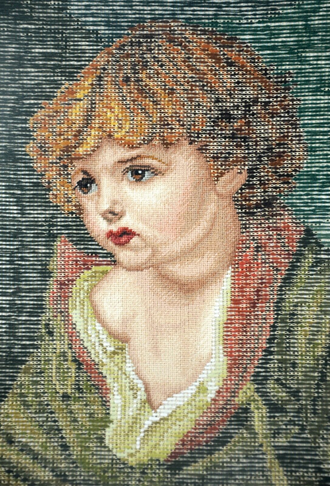Lindhorst Tapisserie Needlepoint Wall Tapestry Portrait of a Boy German Germany - Picture 2 of 3