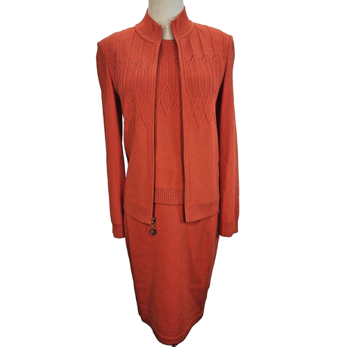 Cardigan ST JOHN Bold Persimmon Santana misto lana maglia set 3 pezzi top gonna - Foto 2 di 24
