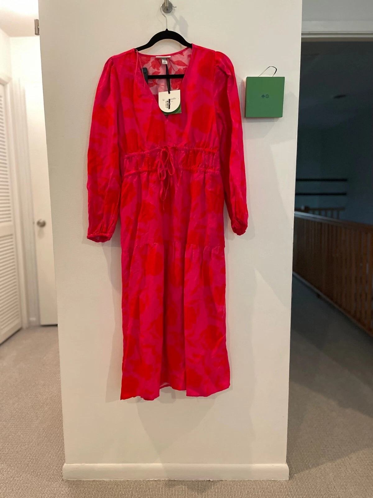 Maxi abito donna classico lino rosa manica lunga Kate Spade x Target piccolo