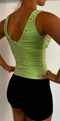 Sexy Miss Women V Neck Girly Dots Top Ruffle Lace Straps Bow XS/S Green - Picture 4 of 8