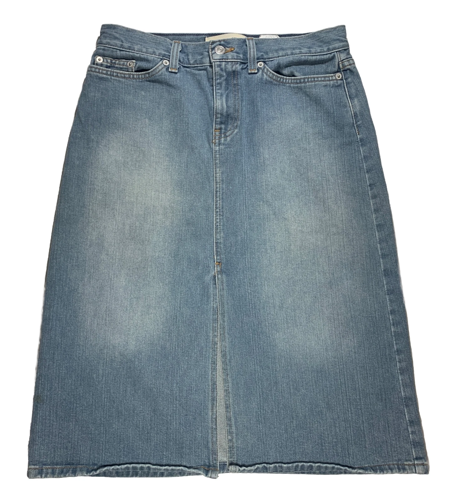 GAP JEANS Skirt Sz 6 Slit A Line Knee Length 100% Cotton Made USA