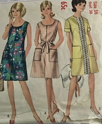 Vintage 60s, Simplicity 7025 *One-Piece Dress* Size 16, B 36” Pattern-Complete - Picture 4 of 6