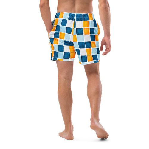 Blue Orange White Checkerboard Custom Print Men's Swim Trunks 2XS-6XL - Picture 7 of 47
