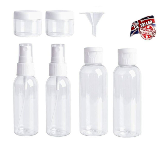 7 Pcs Travel Pump Bottle Liquid Hand Wash funnel Jar Toiletry Set Leak-Proof UK 7 Pcs Travel Pump Bottle Liquid Hand Wash funnel Jar Toiletry Set Leak-Proof UK