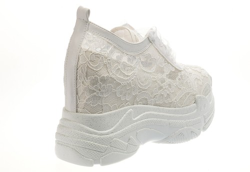 Bridal Wedge Shoes Lace off-white bridal sneaker with hidden heel wedding Shoes - Picture 2 of 6