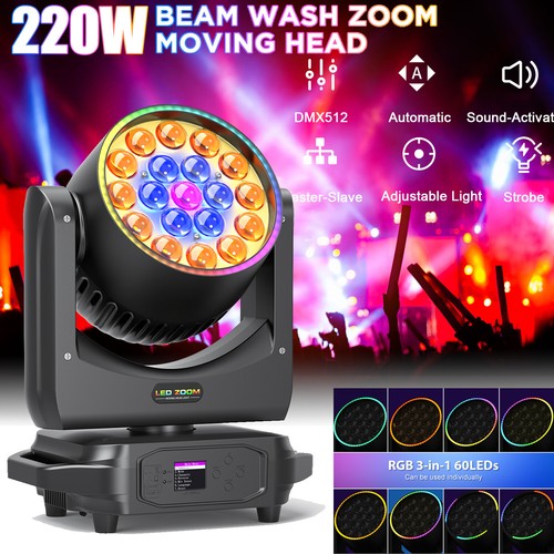 2PC 220W LED Zoom Moving Head Effect Light RGBW DMX Beam Effect Wash StageLight - Picture 4 of 11