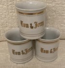 VTG MCM Set 6 White Gold Trim & Lettering TOM & JERRY MUGS Cups CERAMIC Japan