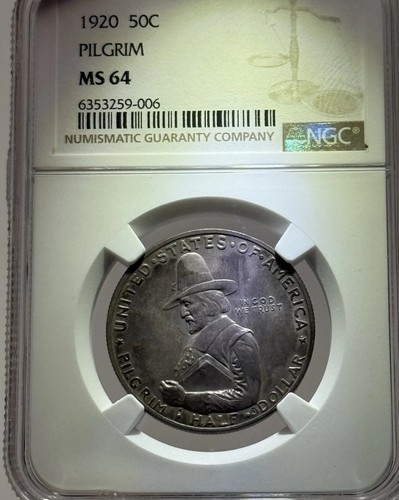 1920 Commemorative Half Dollar Pilgrim 50C NGC MS64-Dark Original Toning - Picture 1 of 4