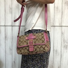 COACH 7482 shoulder bag Cross Body Suede Canvas Lether Brown Pink Y2K from Japan