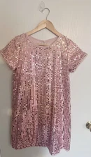 Girls Pink Sequin Short Sleeve Dress 