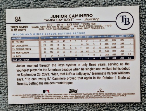 2024 🔥Junior Caminero🔥🪙Gold Wave Ref🪙Topps Chrome Gilded🔥 66/75🔥 - Picture 7 of 7