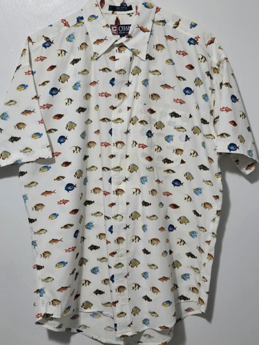 Vintage 1990s Chaps Ralph Lauren Ocean Fish Button Up Dress Shirt Men's Size L - Picture 5 of 11