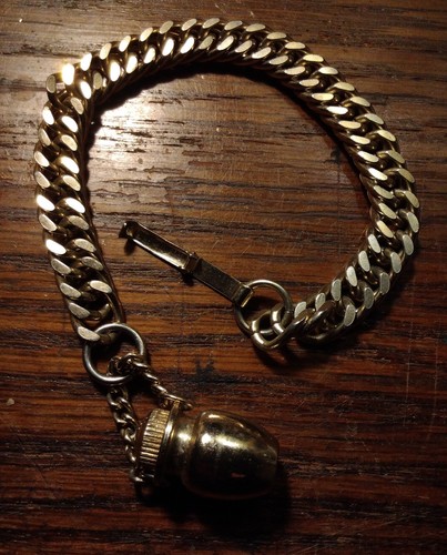 Vintage dickes kubanisches Kettenglied Armband Parfüm Fläschchen Flagon Charm Urne 7 1/2" Unisex - Bild 4 von 14