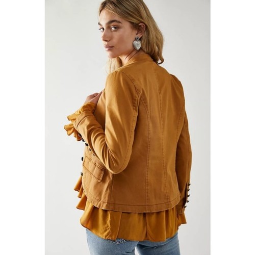 Free People Ruffle Romance Jacket Tan Boho Ruffle Military Women's M  - Bild 5 von 17
