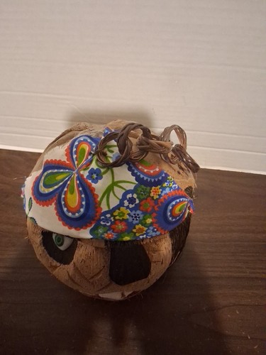 Vintage Hand Carved Pirate Coconut With Hanger - Picture 2 of 8
