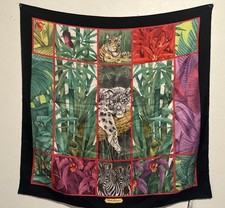 Salvatore Ferragamo Jungle Animals Floral Square Silk Scarf 34 X33