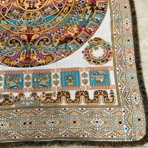 Aztec Calendar Blanket,Mexican Bed Spread,Tablecloth, Beautiful, Large, 90”x63” - Picture 4 of 6
