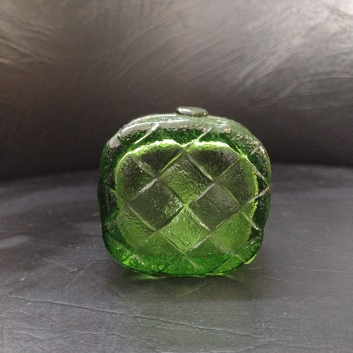 Vintage Miniatur Glaskorb Webmuster grün 2,25" T Präsentation Verlobte - Bild 2 von 4