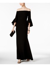 VINCE CAMUTO Womens Black Ruched Off Shoulder Full-Length Evening Dress 2