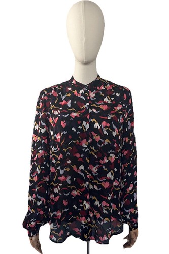 A.L.C. Silk Owens Floral Long Sleeve Coral Multi Black Blouse Size 6