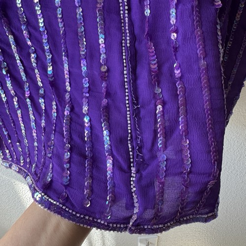Eve's Allure Purple Silk Sequin Embellished Blouse Size XL - Picture 10 of 10