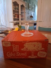 10 X 5 In Indiana Glass Cake Stand With Original Box Teardrop Scallop Edge