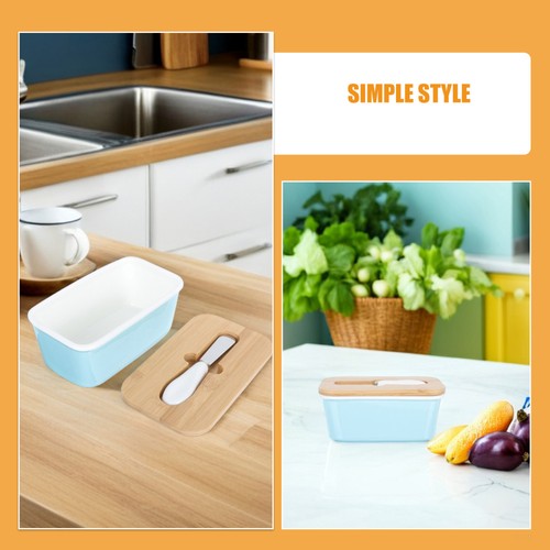 Butterdose mit Deckel & Spatel - 600ml Keramik Holzdeckel luftdicht bedeckt - Bild 10 von 12