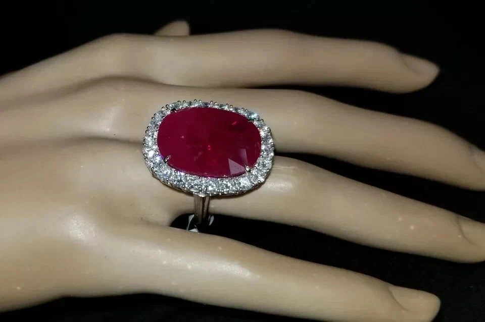 11.80 Ct Cushion Cut Natural Ruby & Diamond Anniversary Ring 14k White Gold Sz 8 - Image 3 of 4