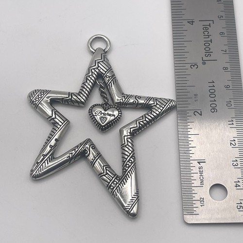 Brighton Antique Silver-Tone Star Ornament with Dangling Heart Etched Holiday - Picture 4 of 5