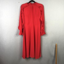 Donna Morgan Dress Womens 8 Red High Neck Ruffle Long Sleeve Midi Lined Back Zip