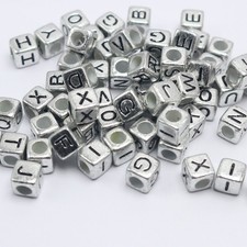 500pcs Silver Acrylic Assorted Alphabet Letter Cube Beads 6X6mm Pony Kids Craft