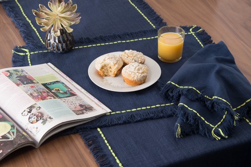 Cheryl Indigo Quilted Placemats Set of 6, 13" x 19" - Picture 3 of 4