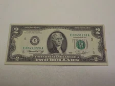 RARE VINTAGE 1976 $2 DOLLAR BILL E00491228A LOW FANCY SERIAL NUMBER, RICHMOND