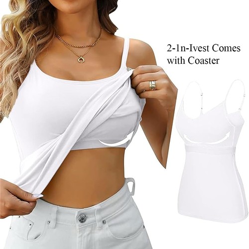 3PACK Womens Padded Cami Vest 2 in 1 Built in Bra Camisole With Shelf Tank Tops - Picture 25 of 31