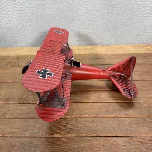 WWI Red Baron Airplane Decor Tin Metal German Bi Plane Model Rustic Primitive - Picture 7 of 14